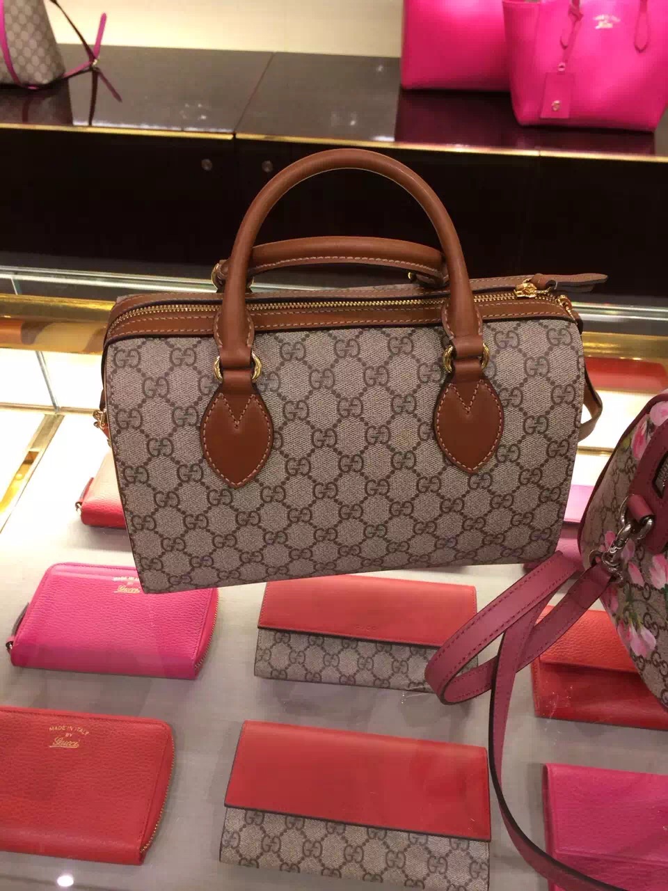 Real Gucci GG Supreme Small Boston Handle Bag 409529